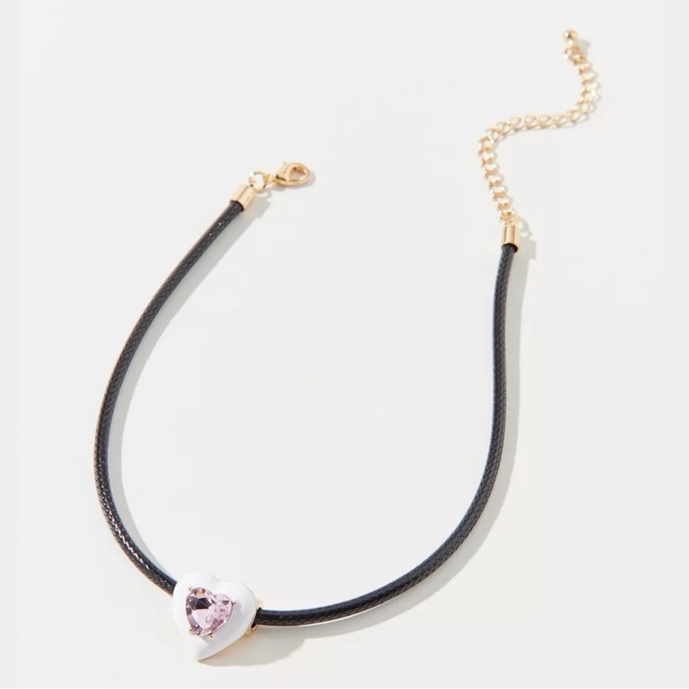 Urban Outfitters Blair Rhinestone Heart Corded Necklace NWT